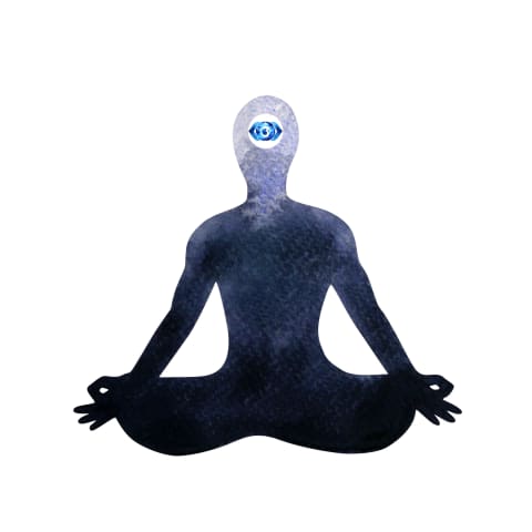 dark figure with purple dot over third eye chakra