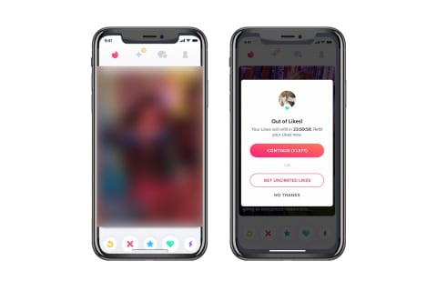screenshot of tinder profile and the match extension page on phones