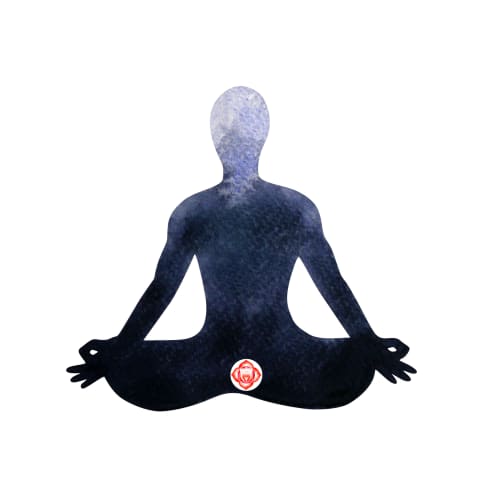 dark figure with red dot in root chakra area dark figure with red dot in root chakra area