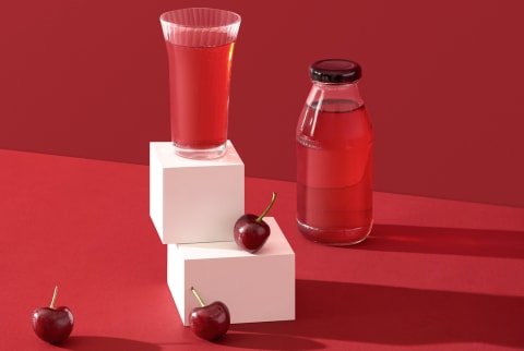 A Glass Of Cherry Juice And Cherry Fruit A Glass Of Cherry Juice And Cherry Fruit