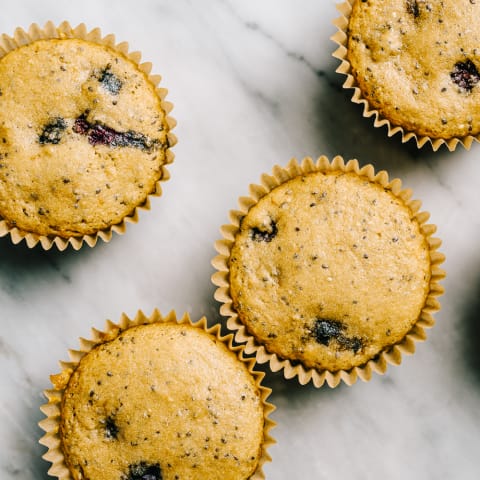 Overhead of Healthy Berry Chia Muffin Overhead of Healthy Berry Chia Muffin